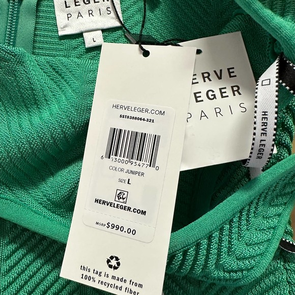 Herve Leger Ottoman Scoop Neck Juniper Green Mini Dress - Picture 10 of 13